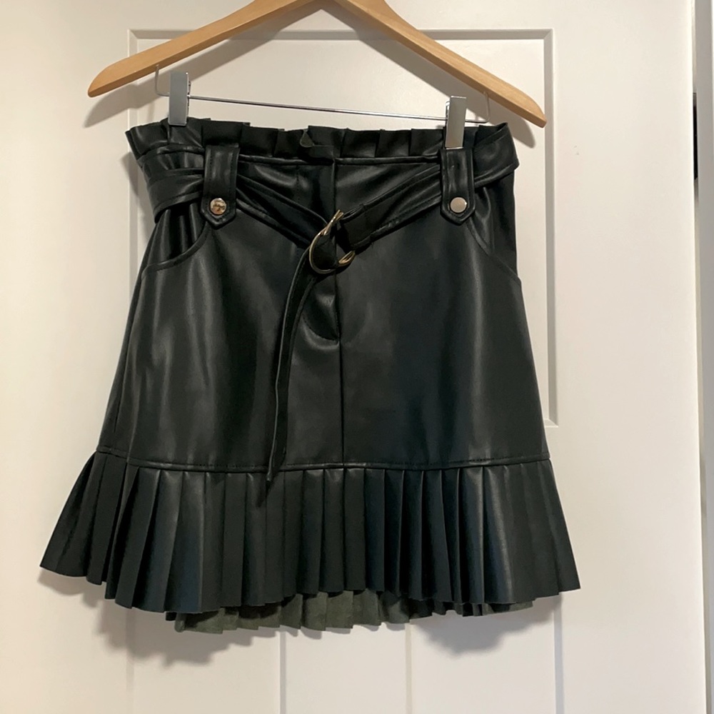 Hunter green, faux leather skirt, size medium